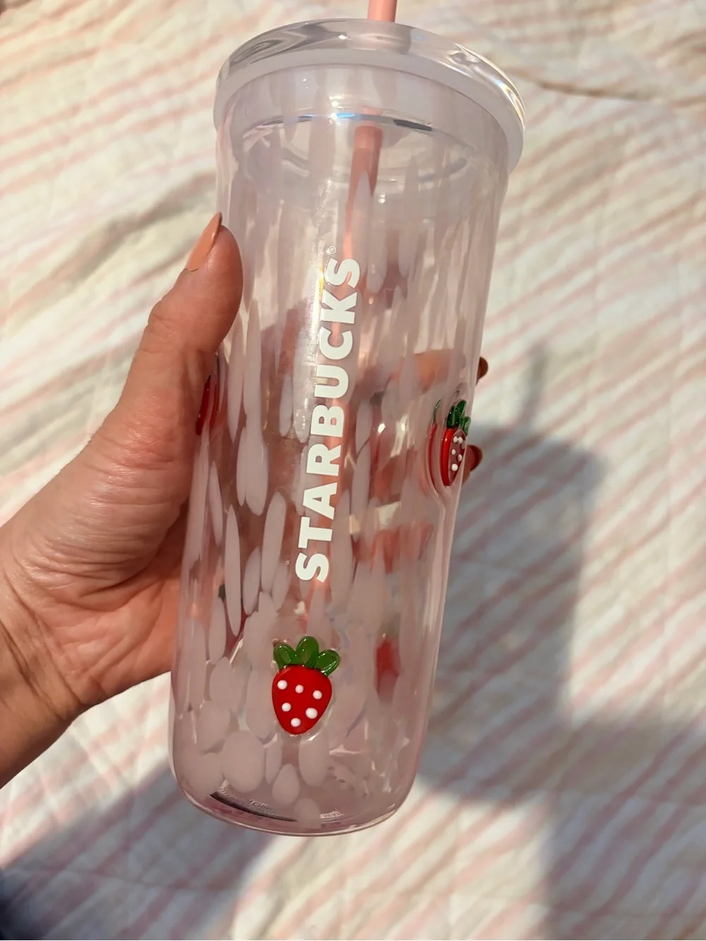 NWOT LTD ED. Starbucks Pink Strawberry Pattern Tumbler with Pink Straw